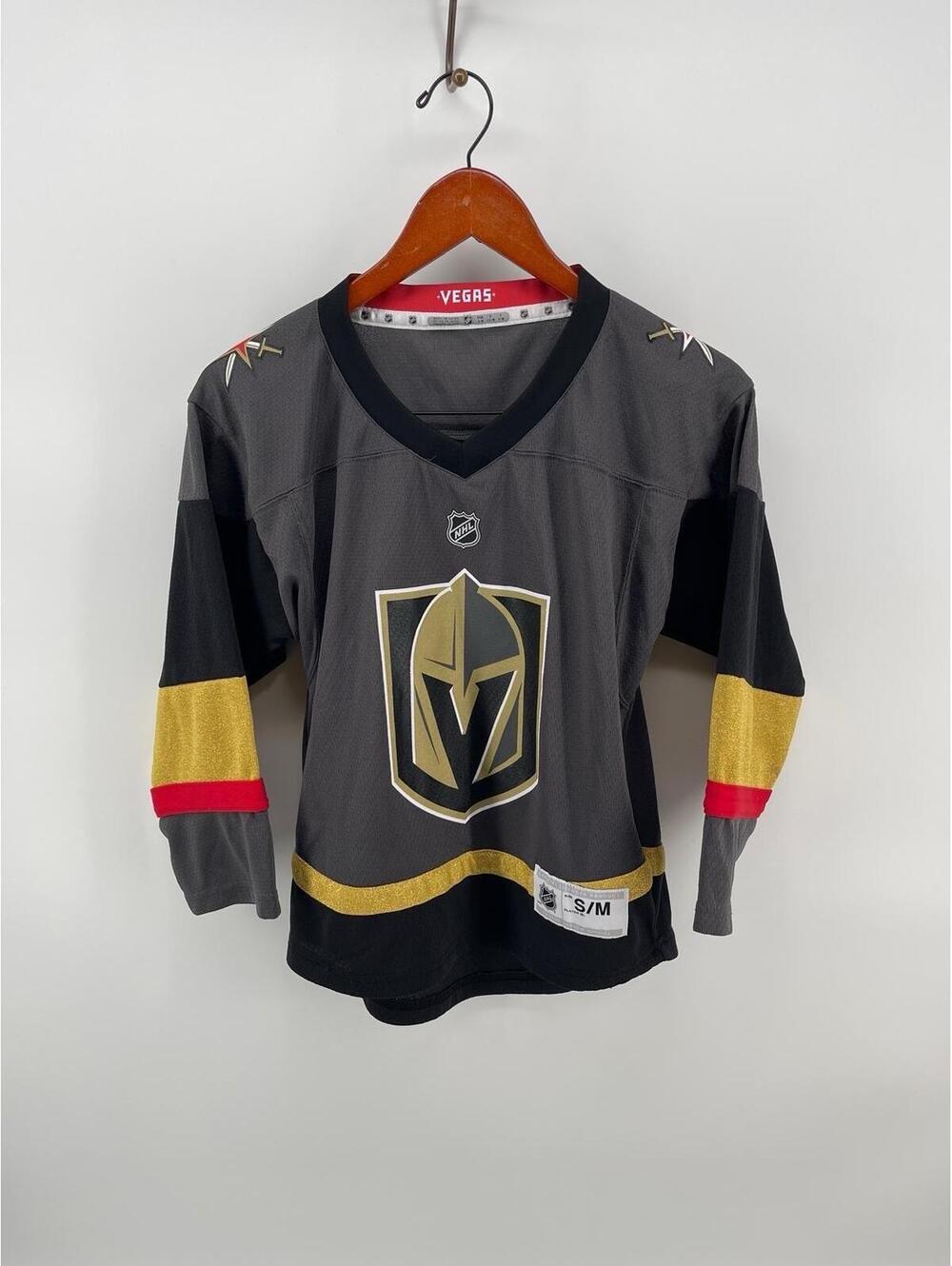 NHL Vegas Golden Knights Hockey Jersey Youth S/M Gray Black Long Sleeve